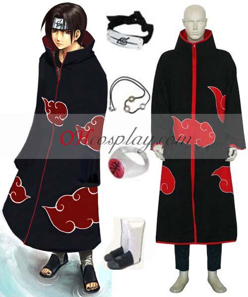Naruto Cosplay Akatsuki Itachi Uchiha Deluxe Men\'s Cosplay Costume and Accessories Set ENR0001